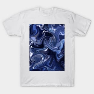 Delft Blue Silk Marble - Blue and White Liquid Paint Pattern T-Shirt